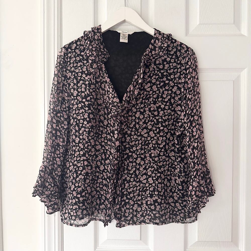 Edward Vintage Silk Ditsy Floral Ruffle Whimsy Fairy Goth Button Blouse Large